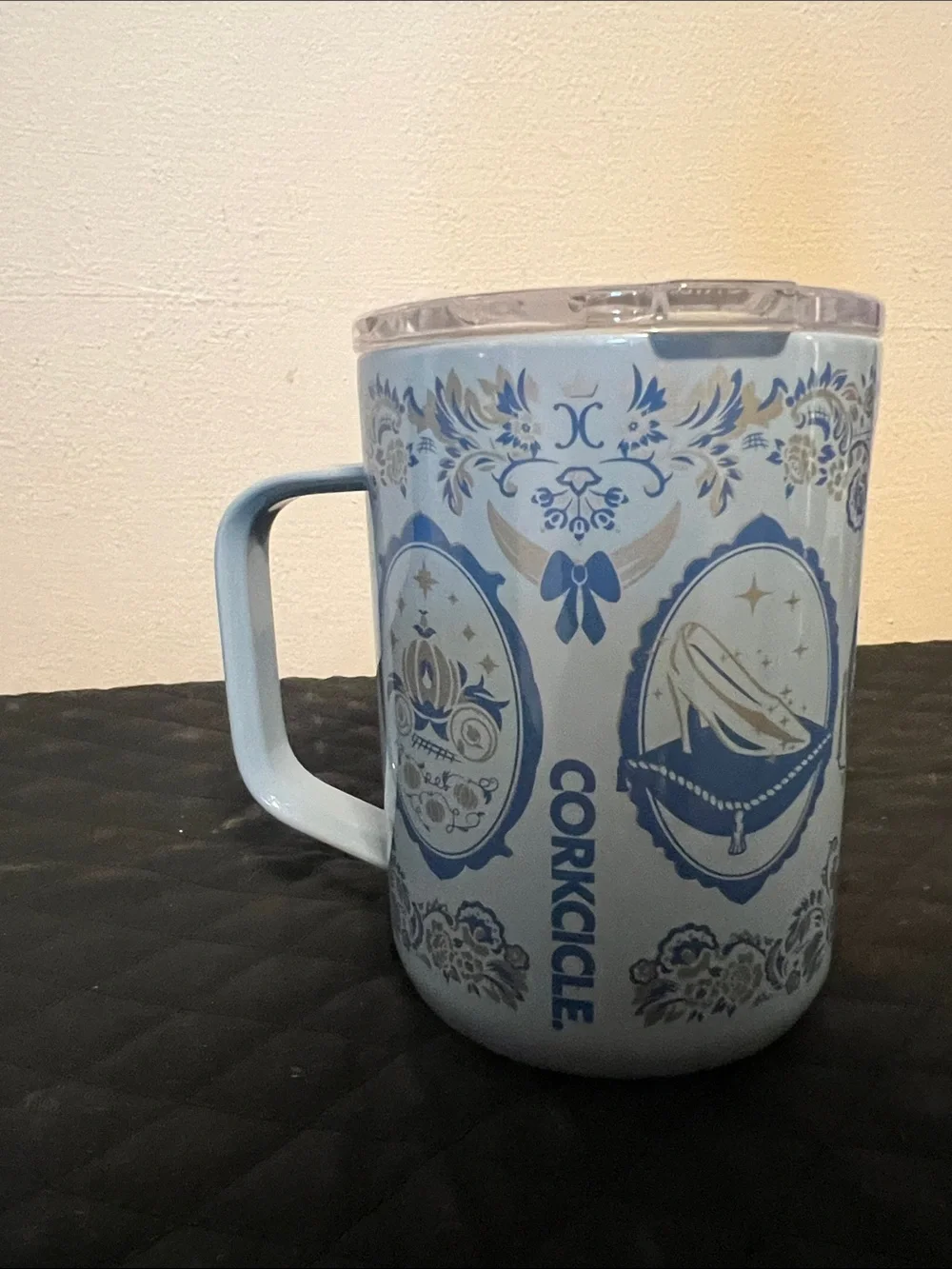 Corkcicle Light Blue and Navy Cinderella-Themed Travel Mug